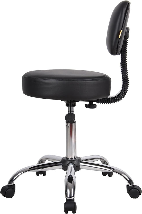 Boss Office Products Be Well Medical Spa Stool with Back, Vinyl, Black