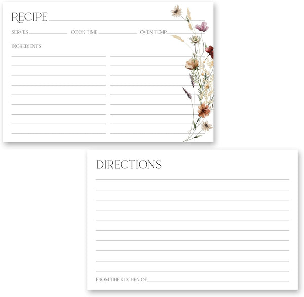 Wildflower Boho Recipe Cards: Set of 48