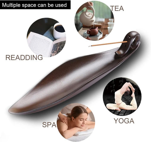9" Length Incense Stick Holder with 3 Holes, Ceramic Ash Catcher for Meditation Room, Yoga, Home, Office (Brown)