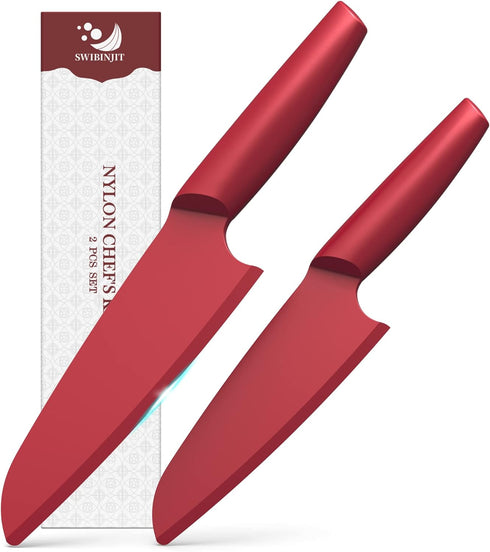 SWIBINJIT Nylon Knife Set for Kids, 2 Piece Set 11” and 9” for Cutting Fruits, Veggies, and Bread
