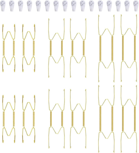 12 Piece Plate Hangers, 6/8/10 Inch Invisible Brass Wall Plate Hangers with 16 Piece Wall Hooks