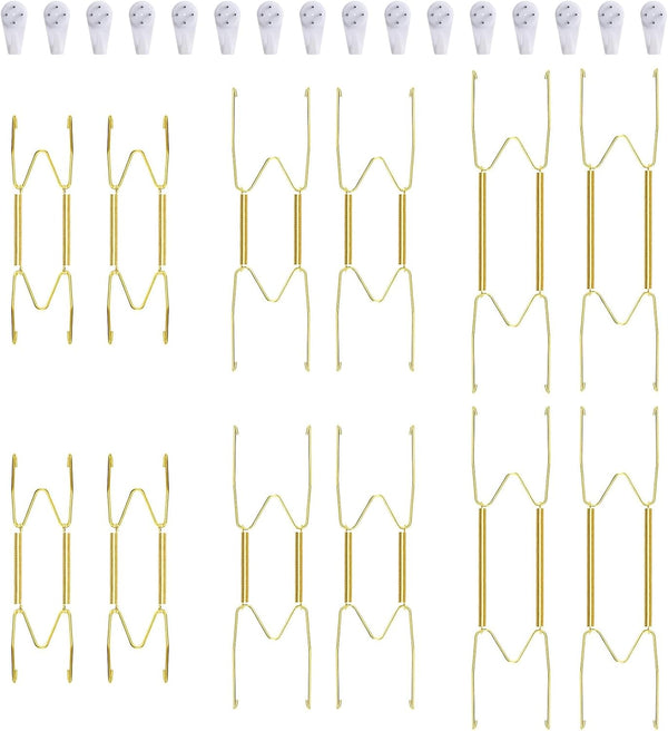 12 Piece Plate Hangers, 6/8/10 Inch Invisible Brass Wall Plate Hangers with 16 Piece Wall Hooks