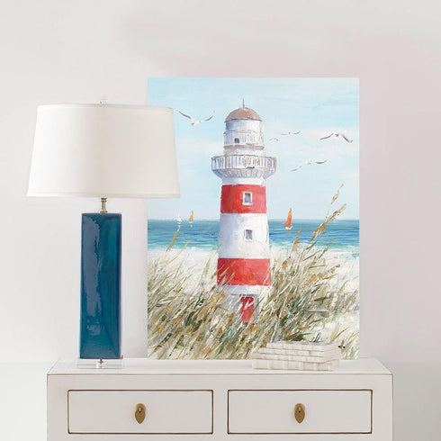 Beach Decor Lighthouse Wall Art - 12" x 16" Framed Seagull Canvas Prints for Home Living Room Office