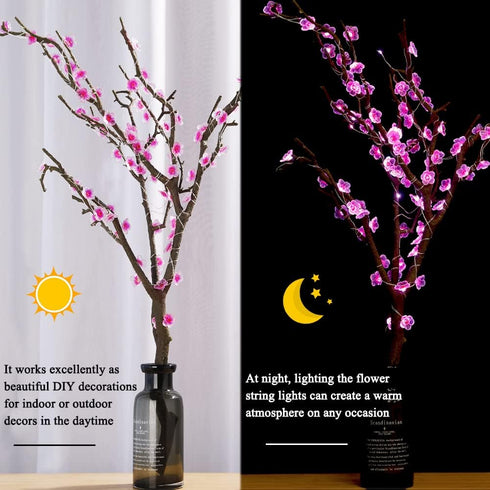 2 Pack 13ft Battery Operated String Lights Indoor, Cherry Blossom Bedroom Lights, Color Changing Flower Lights