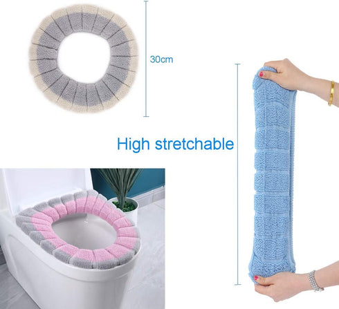 4 Pcs Soft Toilet Seat Cover Pad, Warmer Stretchable Thicker Washable Cloth, Double Color