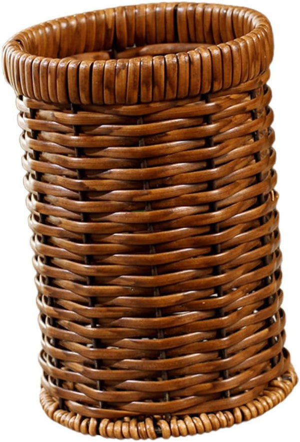 Rattan Silverware Utensil Holder - Imitation Rattan Drying Rack, Wicker Cup, Flatware Storage Basket