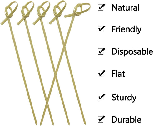 BLUE TOP Bamboo Cocktail Picks 100 PCS, 6 Inch Looped Knot Skewers, Food Picks, Party Toothpicks for Appetizers,