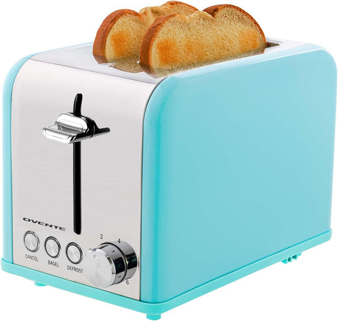 OVENTE 2 Slice Toaster, Extra Wide Slot with 6 Toast Settings, Compact Stainless Steel Countertop Toaster
