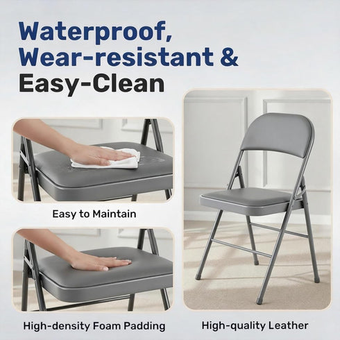 Set 2, Simple Deluxe Foldable Chairs of Padded Cushion Seat & Sturdy Metal Frame, Portable Collapsible Chairs for Home