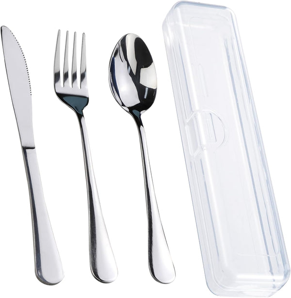 4PCS Premium Travel Utensils Set with Case, Stainless Steel Portable Cutlery Set for Lunch Box (Silver)