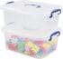 2 Packs Plastic Stackable Storage Boxes - Transparent Lid and Deep Blue Handle, Holds 8 Quart