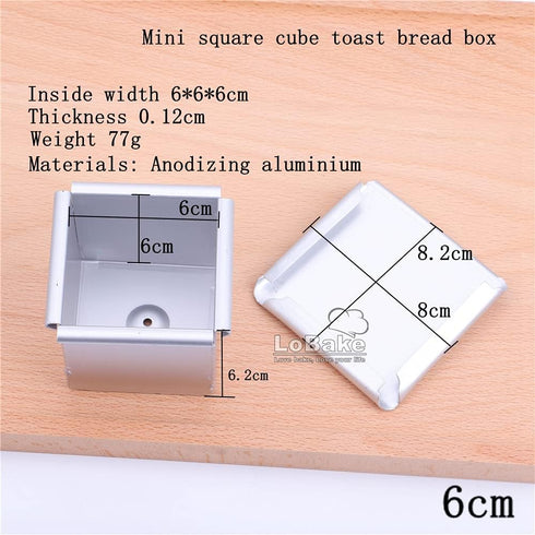 6 7 8 9 10cm Square Cube Smooth Nonstick Leaky Anodizing Aluminium Bread Box Mold with Lid Cake Toast Maker DIY Bakeware (6cm) by LoBake