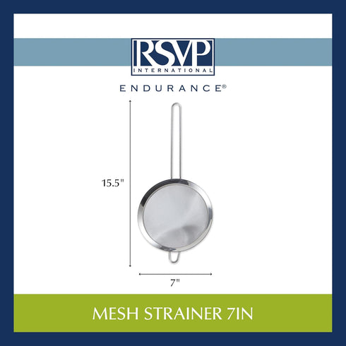 RSVP International Endurance Kitchen Collection, 7-Inch Stainless Steel Fine Mesh Conical Sieve/Colander