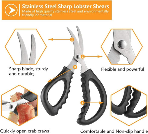 TORINALITAL 8PCS Seafood Scissors Crab Stainless Steel Seafood Fish Shrimp Lobster Scissors for Kitchen