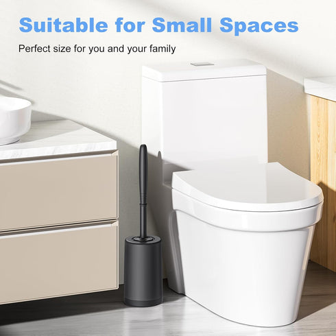 Set: HAMITOR Toilet Bowl Brush Holder Curved Design with Holder for Deep Cleaning Under Rim - Compact Hidden Scrubber
