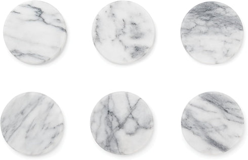 Fox Run Natural White Polished Marble Stone Coasters, Set of 6