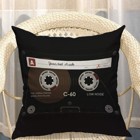 Mugod Retro Audio Cassette Throw Pillow, 80s Music Record Player Cushion Cover, 18x18 Inch for Home Decorative
