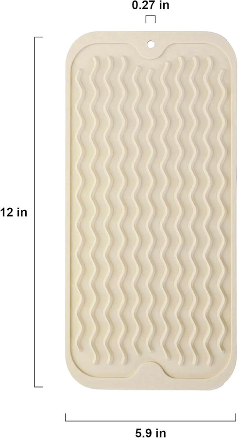 Silicone Dish Drying Mat for Multiple Usage, Easy clean, Eco-friendly, Heat-resistant Dish Drainer Mat for Kitchen Counter,Sink,Refrigerator or Drawer liner (12" x 6", BEIGE)