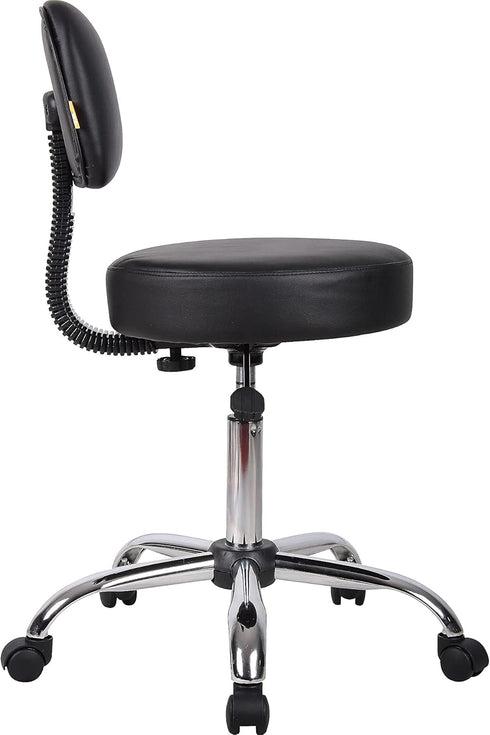 Boss Office Products Be Well Medical Spa Stool with Back, Vinyl, Black