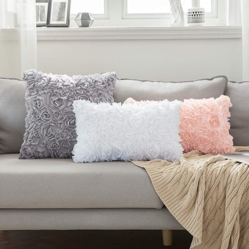 MIULEE 3D Decorative Chiffon Rose Flower Throw Pillow Cover, Solid Pillowcase for Girl Women Wedding Sofa Bedroom Car