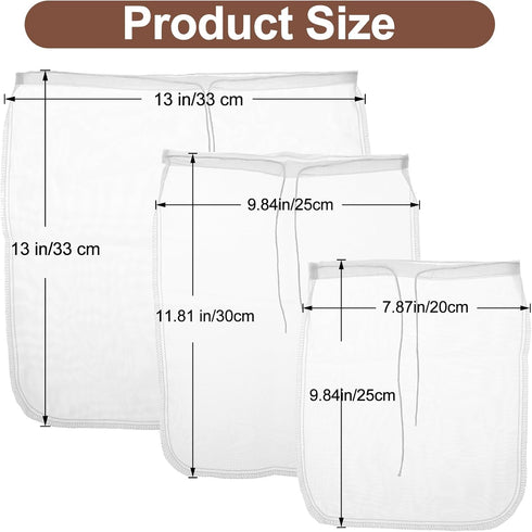 COMNICO 3 Pack 3 Nut Milk Bag, reusable Nylon Cheesecloth Fine Mesh Cheese Bags Food Strainer for Almond Soy Yogurt
