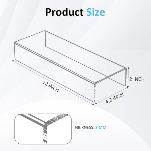 12x4.3x2 pack 2, 12 12x4.3x2 Inch Sezanrpt Acrylic Shelf Riser of Clear Display Shelf for Shoes, Glasses, Plants, Home