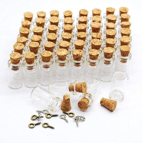 0.5ML Clear Glass Cork Bottles Vials - Mini Tiny Jars with Corks, 100 Bottles + 100 Screws
