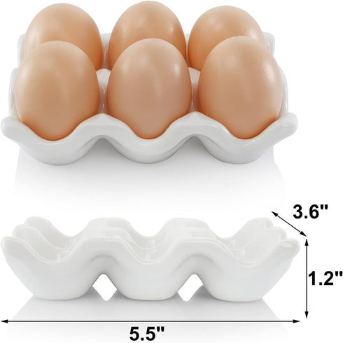 4 Pack 24 Countertop DEAYOU Cups Egg Tray Holders, Porcelain Egg Container for Fridge, Ceramic Eggs Keeper Storage