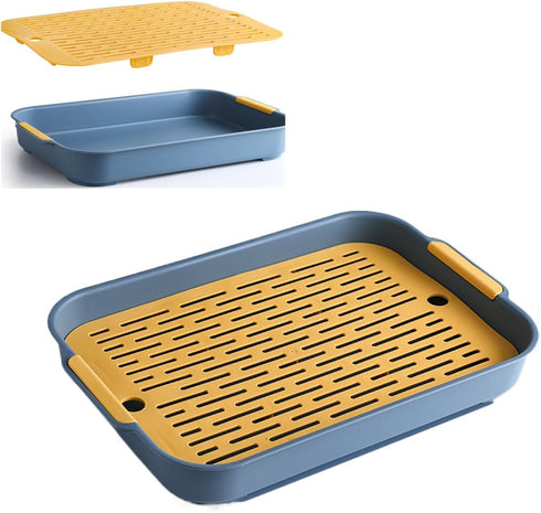 Eco-Friendly PP Dish Tray Drying Rack for Kitchen Countertops,Drainage Tray,Drainage Rack,Tableware Drainage Rack,Double-Layer Plastic Tea Tray,Fruit Storage Rack,Bowl Tray Drainage,L by FENGZIZH