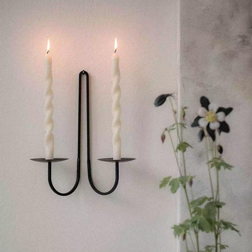 Double Armed Iron Candle Holders, Metal Wall Sconce Holder Set of 2, Black Modern Wall Candle Sconces for Living Room,