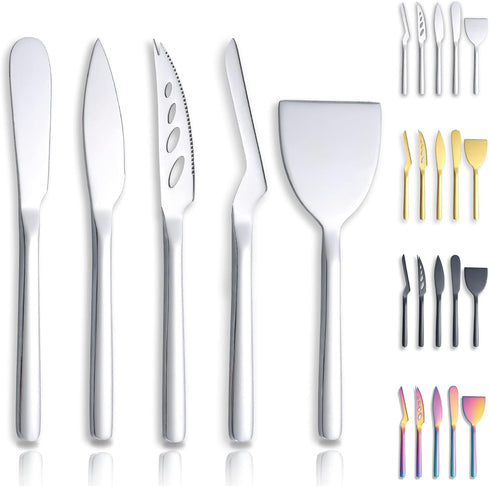 Berglander Cheese Knife Set of 5, Stainless Steel Cheese Cutter Slicer with Ergonomic Design