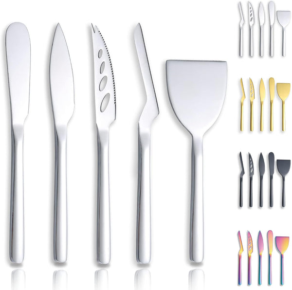 Berglander Cheese Knife Set of 5, Stainless Steel Cheese Cutter Slicer with Ergonomic Design