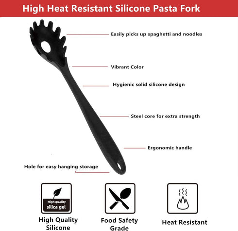 Spaghetti Spoon Pasta Fork, Silicone Pasta Fork, 11.2 Inch High Heat Resistant Noodle Spoon Server, Food Grade with