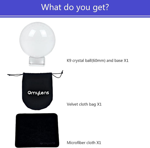 Professional 60mm Crystal Ball Lens with Stand and Silk Bag, Decorative Magic Ball Set (6cm/2.36 Inch)