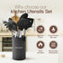 Kitchen Utensils Set, 32 pcs Non-Stick Silicone Cooking Utensils with Holder and Stainless Steel Handle
