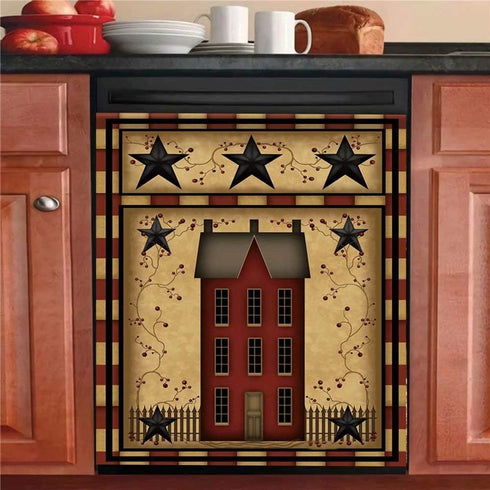 Primitive Barn Star Dishwasher Magnet Cover, Country House Fridge Magnetic Panels, Kitchen Decor Refrigerator Door
