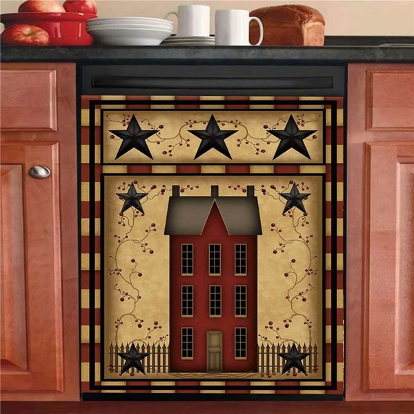 Primitive Barn Star Dishwasher Magnet Cover, Country House Fridge Magnetic Panels, Kitchen Decor Refrigerator Door