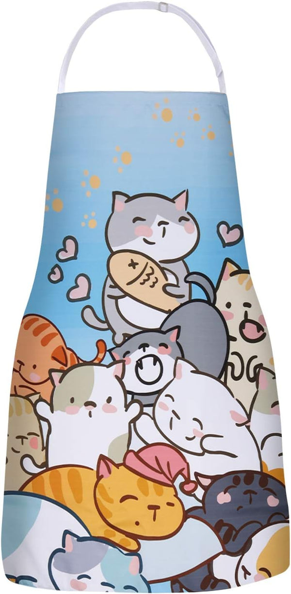 RosieLily Cute Cat Apron for Women, Anime Funny Kitchen Apron for Cooking, Baking, Gardening, Kawaii Gifts for Teens