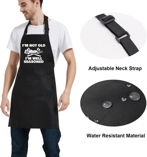 Funny Cooking Aprons for Women and Men with Pocket, Adjustable Grill Apron, Birthday Gift for Dad or Mom