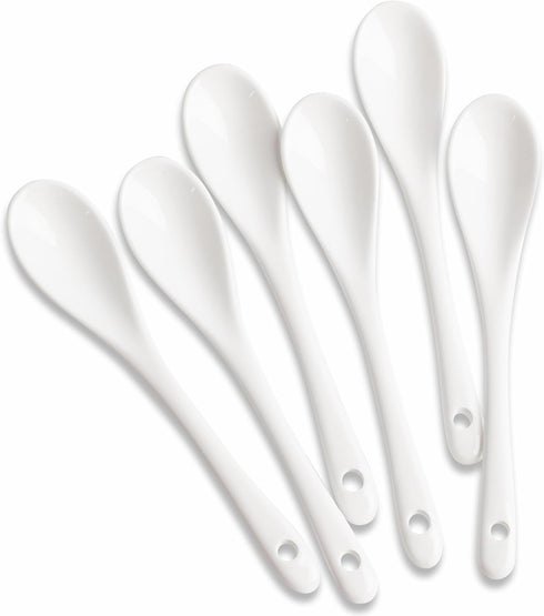 6PCS Porcelain White Coffee Spoons, Espresso Spoons for Tea, Sauce, Desserts