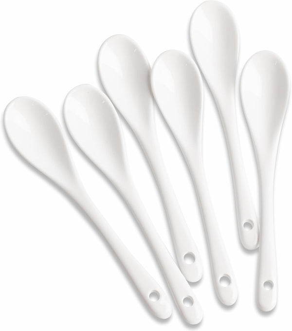 6PCS Porcelain White Coffee Spoons, Espresso Spoons for Tea, Sauce, Desserts