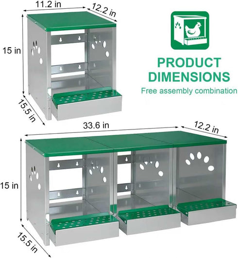 Luxurytex 3 Chicken Nesting Box Compartments - Wall Mount Metal Egg Laying Nest Box for Chicken Coop, Easy to Assemble