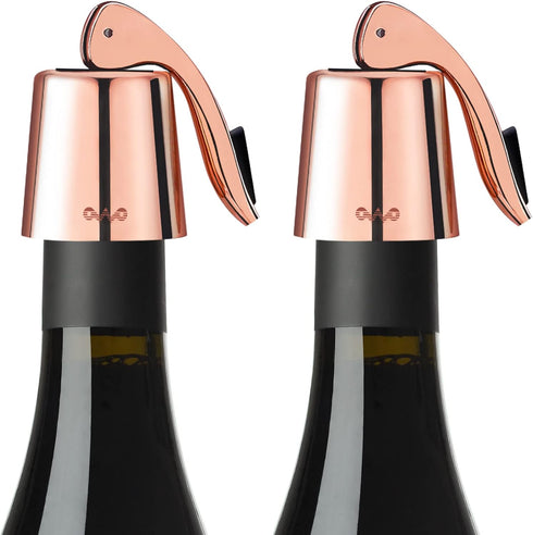 OWO 2 Pack Stainless Steel Wine Bottle Stopper, Reusable Wine Saver with Silicone Seal, Rosegold