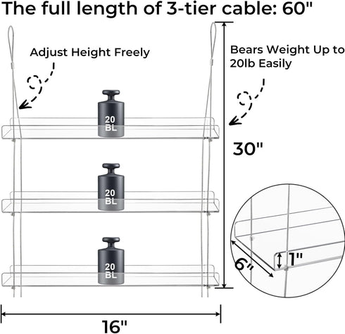 3-Tier Tlence Hanging Clear Plant Shelves, Acrylic Window Flower Display Shelf, Height Adjustable Indoor Wall Plant