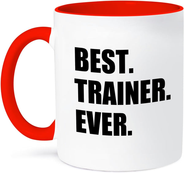 3dRose 11oz Two Tone Red Coffee Mug, Best Trainer Ever Fun Gift for Mentors, Coaches, Appreciation Mug