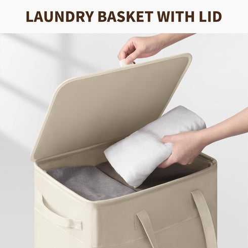 75L 16.5" 12.5" 27.5" Goodpick White Laundry Basket with Wheels, Rolling Laundry Hamper for Bedroom Bathroom, Foldable