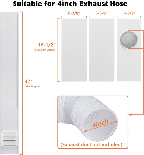 GCGOODS Dryer Vent Window Kit for 4 Inch Dryer Hose, Adjustable Dryer Vent Window Kit, Include Dryer Vent Cover with Moving Flaps, Universal Sealing Panels with Aluminum Seal Tape for Sliding Windows
