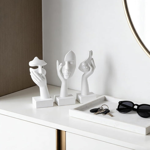 3 Set Counter (3 6") Pcs Thinker Small Statue - White Art Abstract Home Accent Figurines for Decor Woman Apartment
