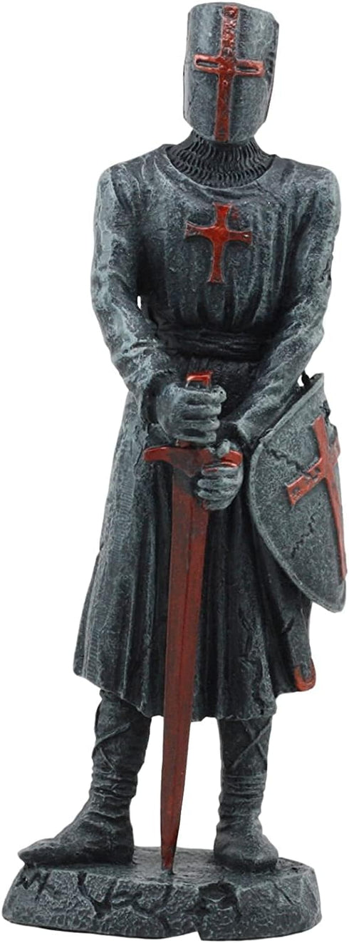 Ebros Holy Roman Empire Templar Crusader Knight Statue, 6" Tall, Suit of Armor Swordsman Decorative Sculpture
