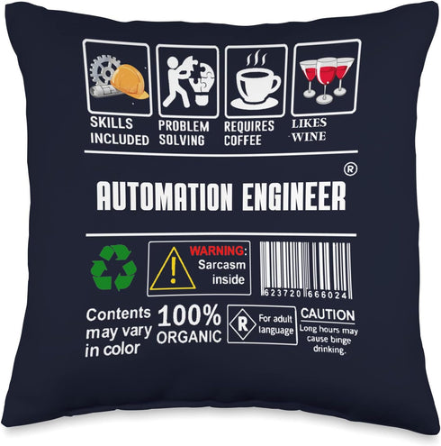 Automation Engineer Label Skills Solving Coffee Wine Throw Pillow, 16x16, Multicolor